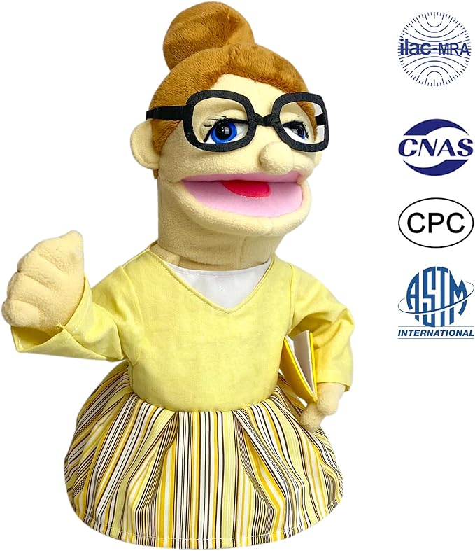 16" Puppets Entriloquist Puppet,Hand Puppets for Kids Plush Teacher Puppets for Adults with Removable Mouth Puppet for Kids Ages 4-8，Hand Puppet for Adults with Scalable Puppet Control Rod