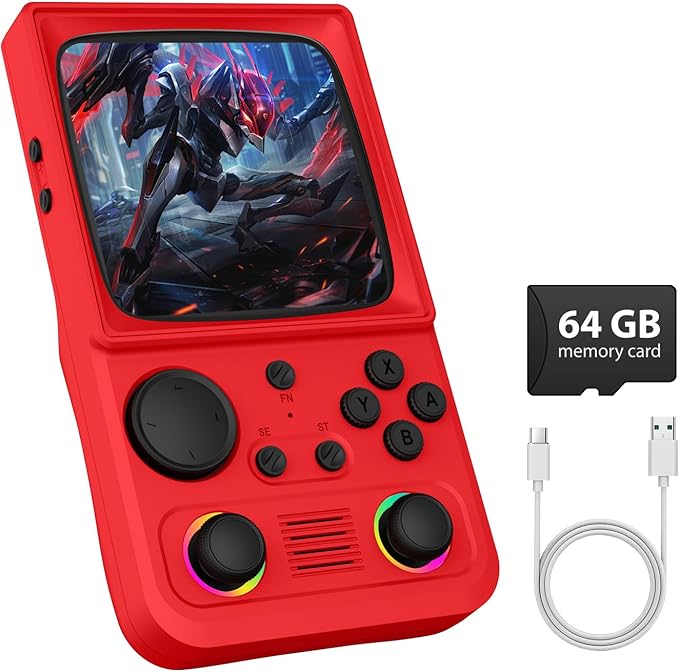 R36TMAX Retro Handheld Game Console, 4.0 Inch IPS HD Screen Retro Gaming Console, Handheld Game Console with 18000+ Classic Games, Supports WiFi Networked Fighting and OTG, Built-in 64G-Classic Red