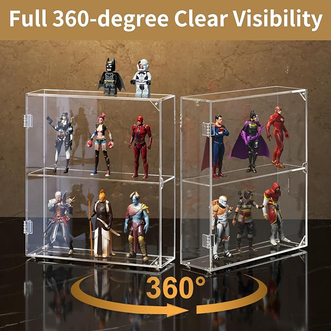 NIUBEE Acrylic Display Case, Clear Display Case for Funko Pop Figures, Wall Mounted or Desktop Dustproof Display Cabinet Box for Collectibles,Rock,Crystals,Mini Toys,Amiibo (2 Tiers