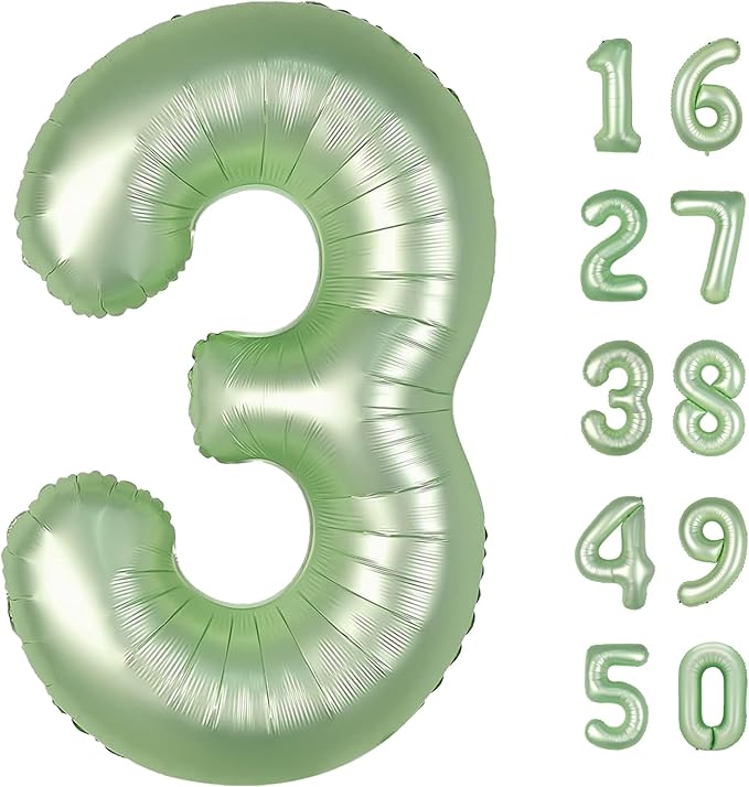 40 Inch Olive Green Balloon Number 3 Balloon,Number Balloons Big Giant Jumbo Number 3 Foil Mylar Balloons for 13th Birthday Party Anniversary Events,Wedding Anniversary Party Decorations