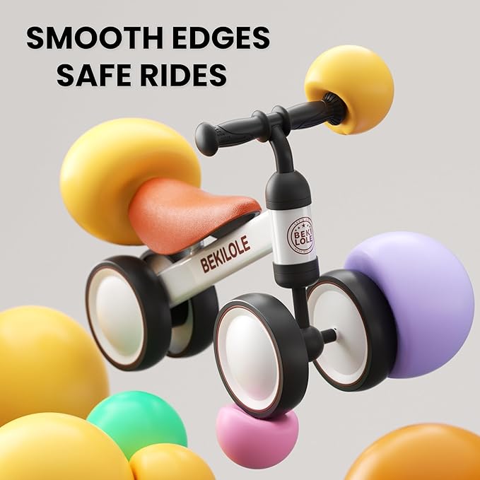 BEKILOLE Balance Bike Toys for 1 Year Old Boy Gifts, 12-24 Month Toddler Balance Bike, No Pedal 4 Silence Wheels&Soft Seat First Riding on Toys, One Year Old Boy Birthday Gifts, White & Brown