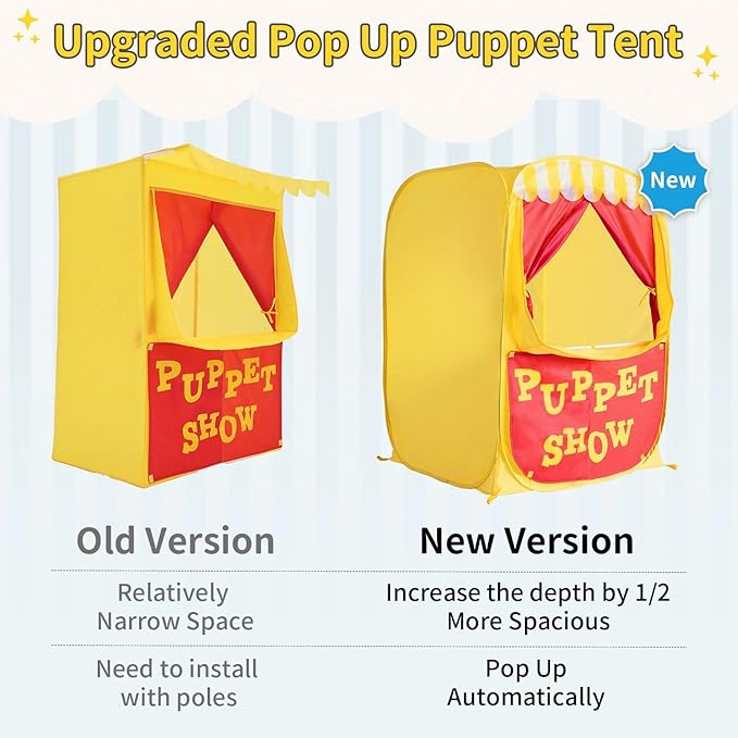 Alvantor® Pop Up Puppet Show Theater & Lemonade Stand, Pretend Playhouse Kids Tent, Puppet Stage Tabletop Sets for Toddlers Curtain Fordable, Indoor & Outdoor Children Drama 29"X29"X43"H, 1 pc