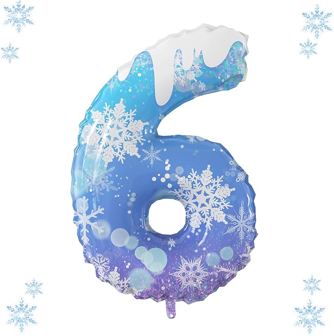 40 Inch Frozen Balloon Balloon Number 6 Birthday Balloons Decorations for Girls Birthday Snowflake Themed Party Supplies Winter Party Decorations (Blue Snowflake, number 6)