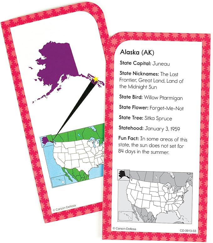 Carson Dellosa States and Capitals Flash Cards for Kids Ages 8+, Geography Flash Cards with US History, Fun Facts, Grade 3, Grade 4 and Grade 5