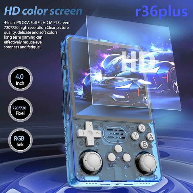 R36Plus Retro Handheld Gaming Console, Portable Retro Game Console,4.0" IPS Screen, Support 15000+ Games/26+ Emulator, Handheld Emulator(Red)