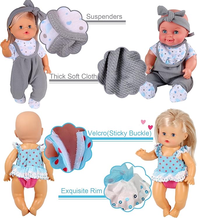 8pcs for 8-9-10 Inch Baby Doll Clothes Dress Newborn Baby Doll Accessories Gown Costumes Outfits with Schoolbag Xmas Gift-wrap