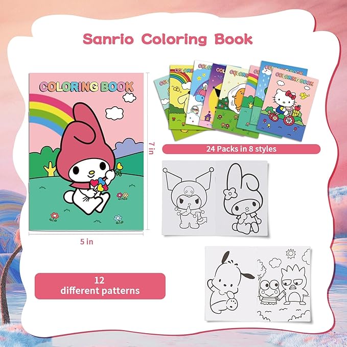 Kitty Birthday Party Supplies, 24Pcs Kitty Coloring Books for Kawaii Birthday Party Favors Gifts, Goodie Bag Stuffers, Classroom Rewards, 8 Styles