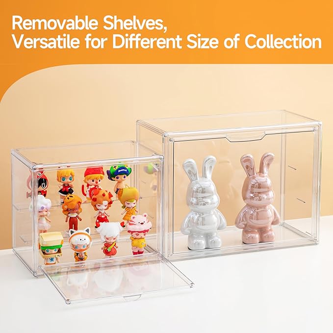 2 Pack Acrylic Display Cases for Collectibles, Clear Display Case for Figures, 3 Tier Display Shelf Boxes Miniature Display Case, Dustproof and Stackable Action Figure Display Cases (2, Small)