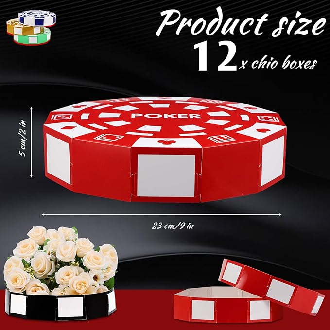 12 Pcs Casino Theme Party Decorations 9 Inch Large Poker Chip Favor Boxes Jumbo Chip Table Centerpiece for Game Night New Year Prom Party Supplies, Multicolor