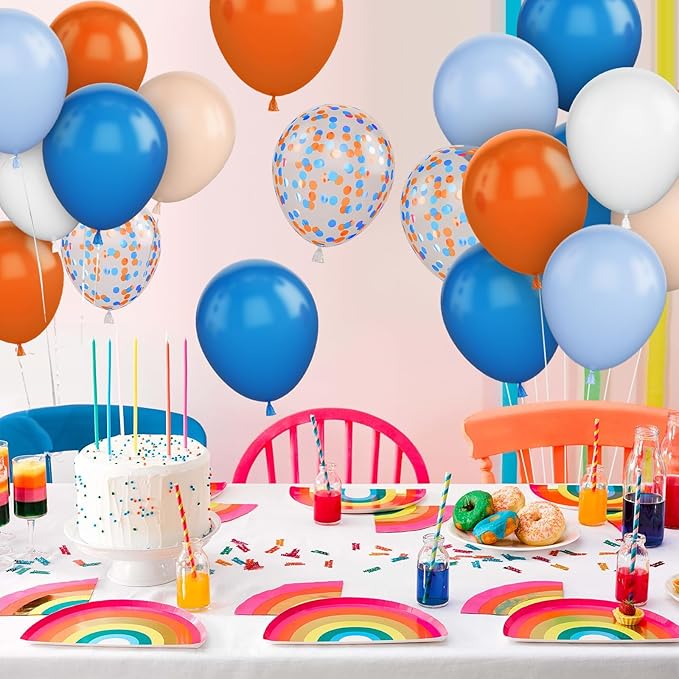 Orange and Blue Balloon, 12 Inch Blue White Orange Balloons Pastel Orange Balloons, Light Blue and White Confetti Balloon for Kids Birthday Baby Shower Graduation Engagement Party Decor