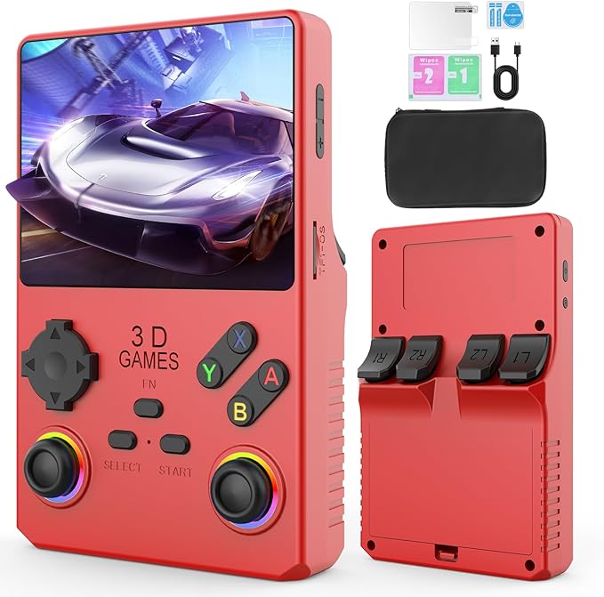 Hugawello R40 PRO Handheld Device, 35000 in 1 high-Definition Gaming mini Retro Video Console, 3.5-inch IPS Screen, 256GB RAM, 45 Built-in emulators, 3800mAh Battery (red 256GB)