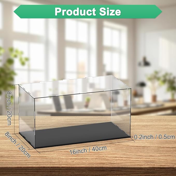 Clear Acrylic Display Case, 16 x 8 x 8 Inch Assemble Clear Acrylic Display Box Dustproof for Action Figures/Model/Statues/Collectibles/Doll/Toys/Home Storage
