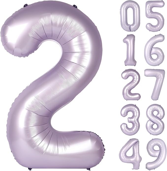Lilac 40 Inch Big Number Balloon Birthday Decoration, Number 2 Helium Balloon 12 20 22 23 24 26 2026 New Years Celebration, Boy Girl Baby Anniversary Party Graduations Supplies Decorations
