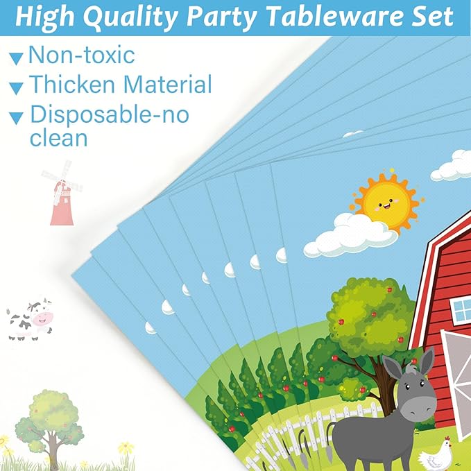 gisgfim 96Pcs Farm Animals Theme Birthday Party Supplies Barnyard 1st Birthday Paper Plates Napkins Cow One Farmhouse Tableware Dinnerware Set Decorations Favors for Baby Shower Serve 24