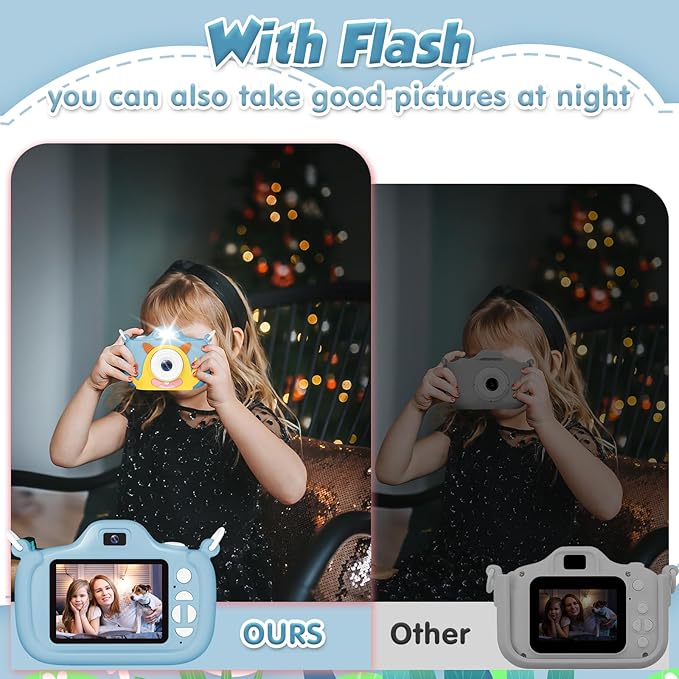 Kids Camera with Flashlight & 2.4in Screen, 1080P Dual Lens Toddler Camera - Christmas Birthday Gift for 3-12 Year Old Girls Boys, Kids Digital Camera with 32GB Card & Shockproof Case