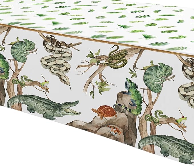 Reptile Birthday Party Supplies Tablecloth - Disposable Decorations Tablecover, Jungle Swamp Animal Lizard Snake Birthday Party Decorations Table Cloth - 4 Pack (54in x 108in)