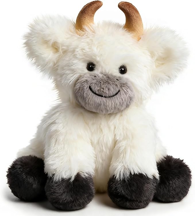 Hopearl Adorable Plush Yak Cow Toy Floppy White Yak Soft Stuffed Animal Cute Birthday Gifts for Boys Girls Kids Toddlers, White, 10''