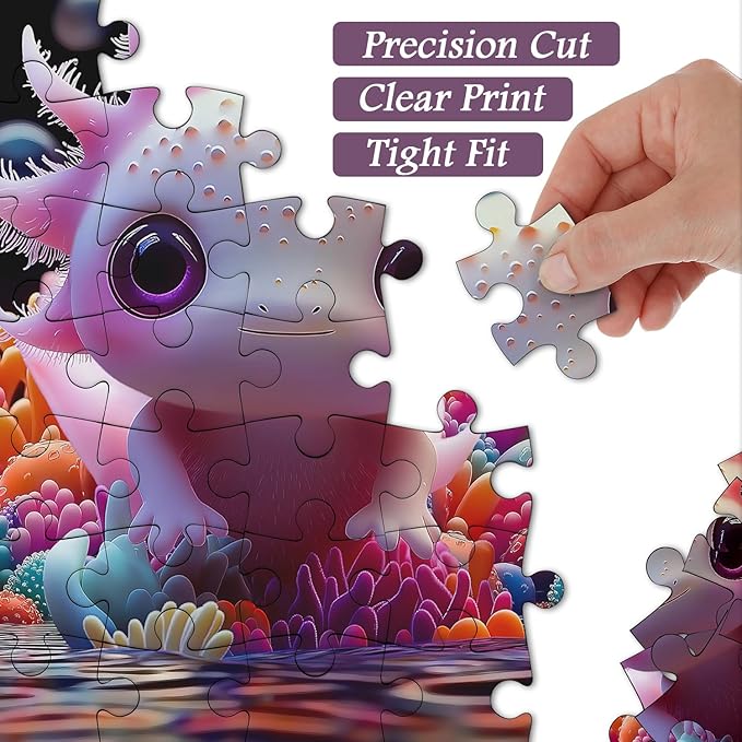 PICKFORU Cute Axolotl 1000 Piece Puzzle for Adults, Colorful Sea Animal Undersea Corals Jigsaw Puzzles, Impossible Hard Unique Art Theme as Home Decor