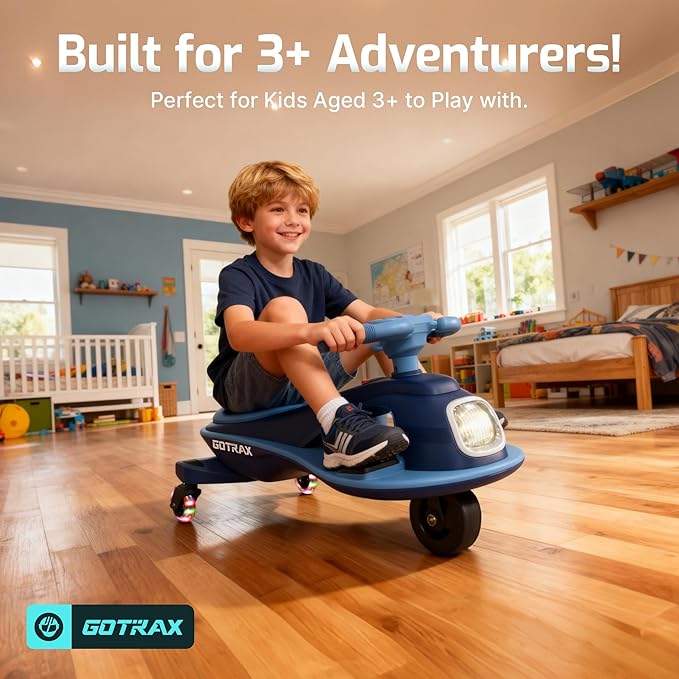 Gotrax WG1 Electric Wiggle Car for Kids, 12V Big Battery up to 120Min Playtime, Music Speaker &Rear Flash Wheels, Battery Display & Easy Assembly w/Pedal Throttle, Crazy Cart Gift for Ages 3+, 132Lbs