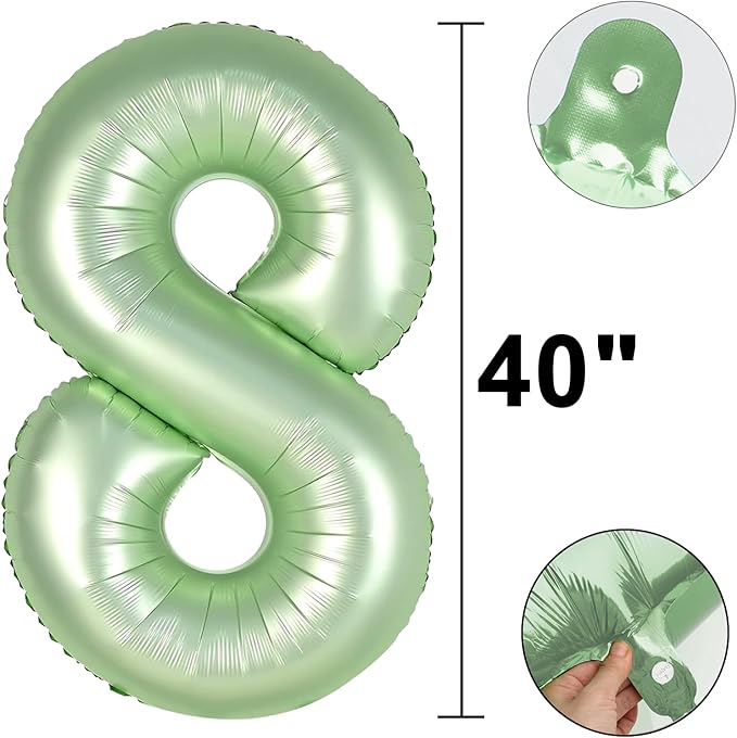 40 Inch Giant Olive Green Foil Number 8th 18th 28th Birthday Balloons Digit 8 Balloons for Men Women 80th Anniversary Party Decorations Supplies