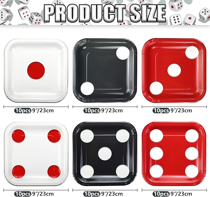 60 Pcs Casino Dice Plates, Dice Theme Dinnerware for Casino Party Decorations Game Night Themed Party Supplies