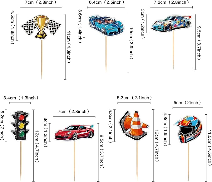 35PCS Race Car Cupcake Toppers Sparkling Trophy Flag Racing Cake Selected Racing Theme, Car Theme Party Supplies Baby Shower Boy Birthday Party Cake Decoration Supplie