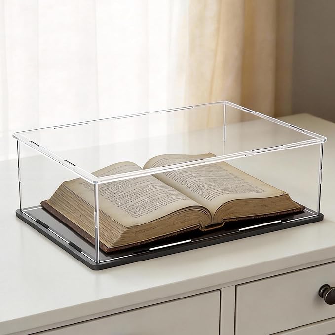 Display Case for Book & Stamps, Flat Acrylic Box for showcaseing Coins, Cards, Photos, Album, Jewellery, Books and Collectibles 16 (L) × 10 (W) × 5 (H) inch