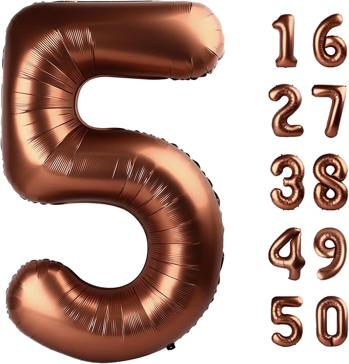 40 Inch Dark Brown Balloon Number 5 Balloon Chocolate Jumbo Mylar Foil Helium Balloon for 15 25 35 50 Big Giant Jumbo Huge Foil Mylar Balloons 55th 65th Birthday Balloons Men Women Party Decorations