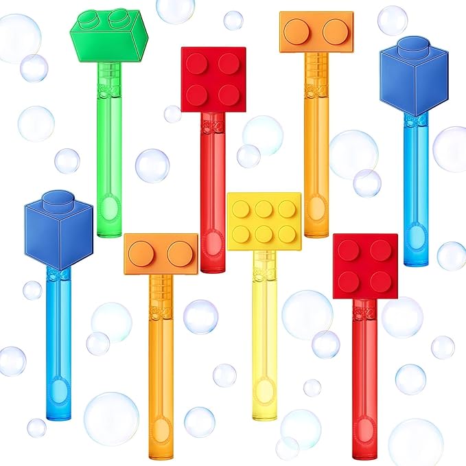 AMFZON 25Pcs Building Blocks Party Favors Bubble Wands for Kids, Brick Block Mini Bubbles Wand Toys, Building Blocks Birthday Party Supplies Goodie Gift Bag Stuffers Pinata Classroom Prizes