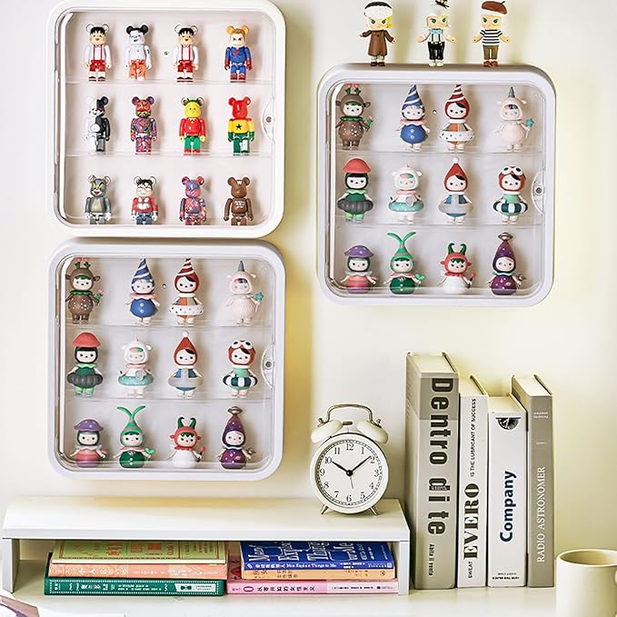 Clear Display Case for Figures, Collectibles Display Box with Shelves, 12 Inch Wall Mounted or Desktop Plastic Organizer, Miniature Acrylic Display Storage Case for Rock Stone Mini Figure, White
