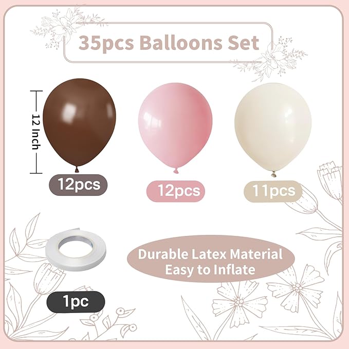 Pink and Brown Balloons Light Pink Coffee Brown Beige Balloons 12inch White Sand Balloon Bear Baby Shower Birthday Party Decorations Latex Helium Balloon for Arch Bridal Boho Decor