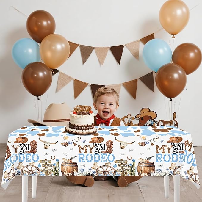 4ps My First Rodeo Birthday Party Supplies Tablecloth Western Cowboys 1st Rodeo Bday Plastic Table Covers My 1st Rodeo Boys Bday Baby Shower Party Supplies Decorations (Blue First Rodeo)