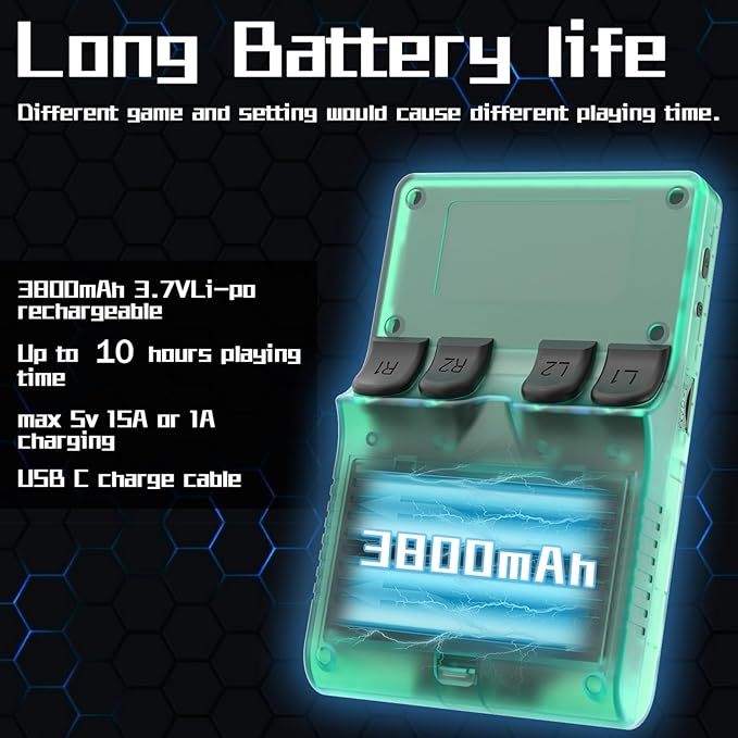 FHYRGF[30000 in 1] R40S PRO Handheld Game Console 3.5 inch IPS Screen Mini Retro Console 3800mAh Portable Pocket Arcade 45+ Mainstream Emulator 256G TF Card Transparent.(Green)