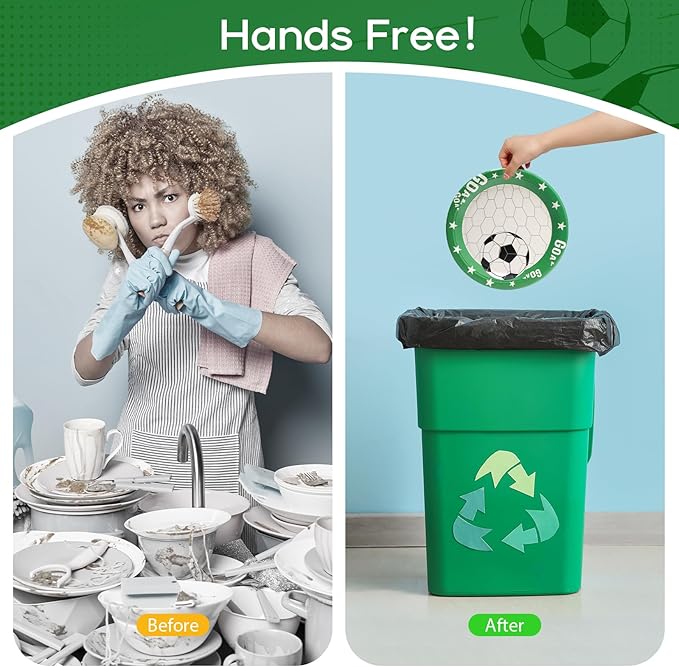 96pcs Soccer Plates - Green and White Soccer Party Theme Paper Plates and Napkins Cups for 24 Guests Disposable Kid's Birthday Soccer Party Supplies Decorations