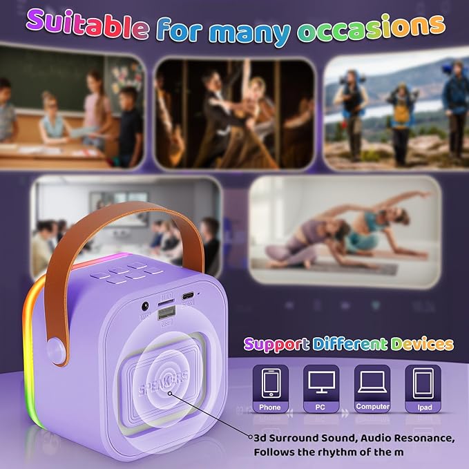 Mini Karaoke Machine for Kids, Girl Toys Gifts, Kids Karaoke Wireless Microphone for 4,5,6,7,8,9,10,11,12 Years Old Boys and Girls Christmas Party Gifts Toys (Purple)