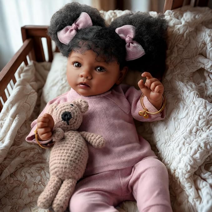 BABESIDE Lifelike Reborn Baby Dolls Black Girl- 20 Inch Soft Body Realistic-Newborn Handmade Real Life Baby Dolls with Clothes and Toy Gift for Kids Age 3+