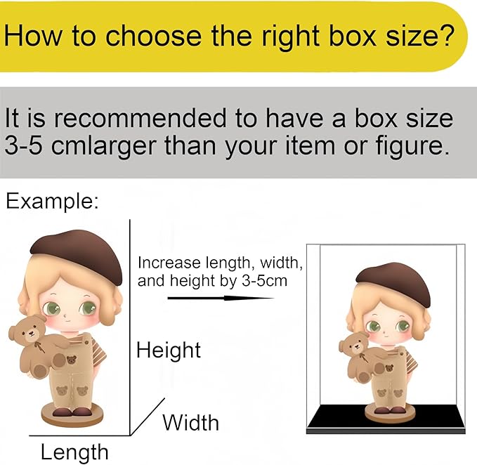 20 x 20 x 20cm Acrylic Clear Display Case Perspex Box Display Cabinets for Collectables, Assemble Countertop Dustproof Protection Showcase for Toys Models Action Figures