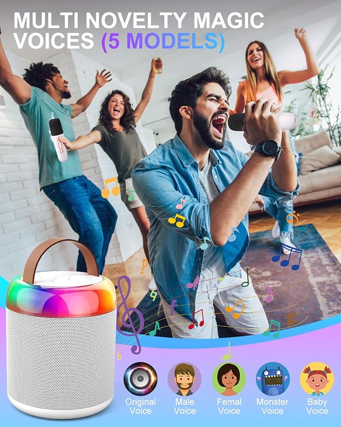 Karaoke Microphone Machine with 2 Drivers for Kids Adults, Muscial Singing Toy for Girls Boys Ages 3-12 Years Old, Bluetooth Speaker Birthday Gift Stocking Stuffer Classroom Prizes Party Game