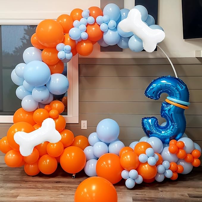 Orange and Blue Balloons, Royal Light Blue Confetti Orange Latex Birthday Balloons with Bone Foil Balloon for Girl Boy Birthday Party Graduation Baby Shower Backdrop Decorations