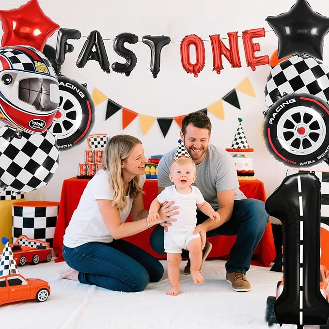 Fast One Race Car 1st Birthday Balloons Decoration Backdrop Racing Car 1st Birthday Decoration Boys Race Car Themed Bday Party Supplies