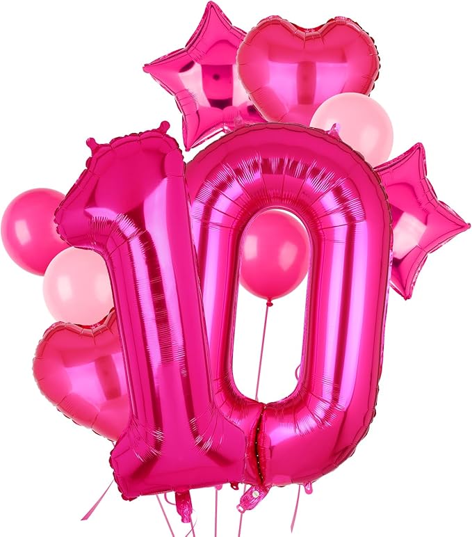 40 Inch Number Balloons Hot Pink 10 Large Number Balloon Anniversary Event Celebration Bachelorette Cowgirl Let's Go Girls Pink Themed 10th Birthday Party Decor Supplies 10 Pcs