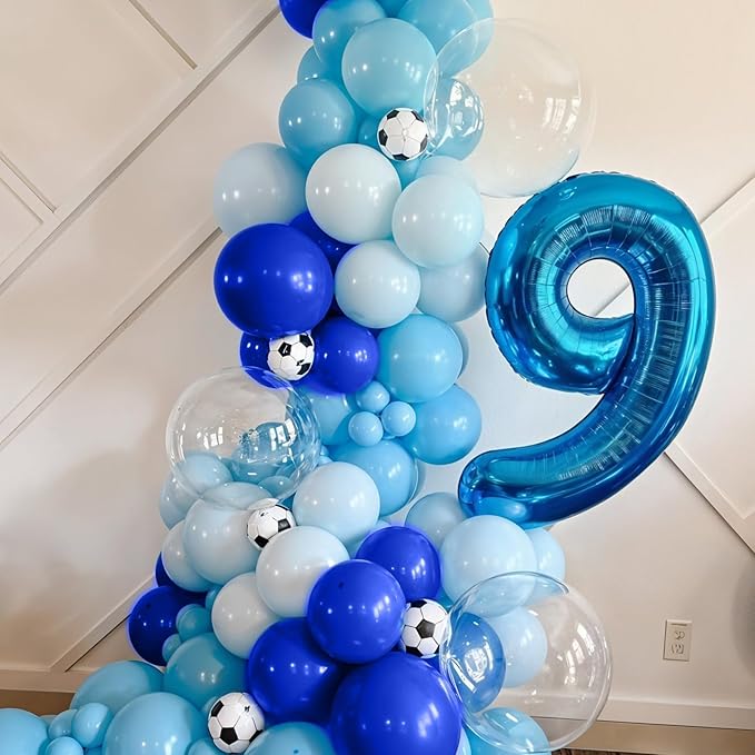Soccer Balloon Arch Kit,Royal Blue Silver White Metallic Silver Football Balloons for Boy Soccer Birthday Party Decorations Baby Shower Wedding Anniversary Graduation Sport Themed Party Supplies