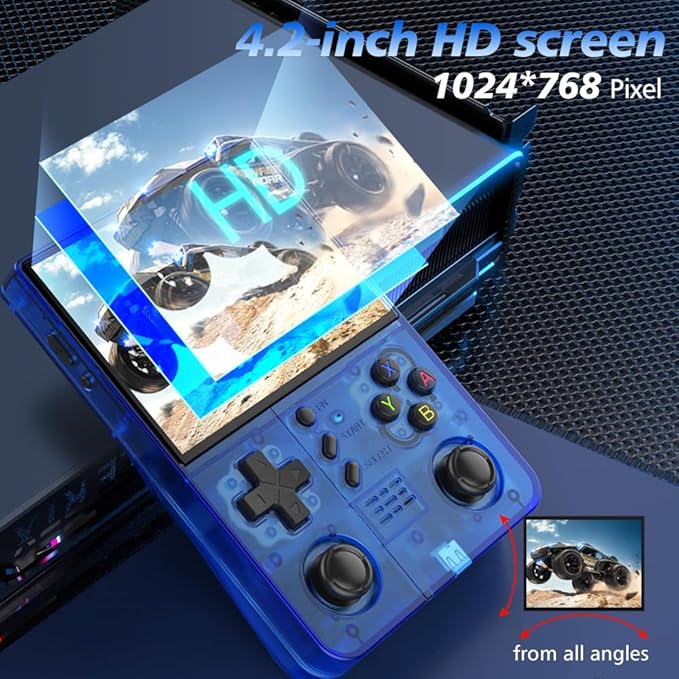 R40XX PROMAX Retro Handheld Game Console,15000+ Games with Open Source Linux System,30+Emulators,4.2-Inch IPS Screen Portable Game Console,4500mAh Battery,Gifts for Adult (Blue)