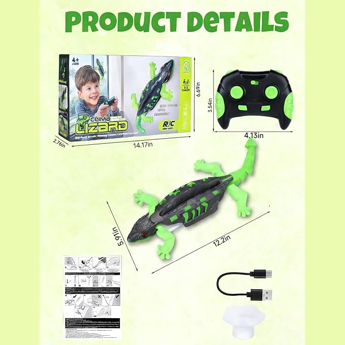 Wall Climbing Lizard,Floor Ceiling Crawling Electric Lizard Car Toy,Cool Kids Toys,Christmas Birthday Gifts for 4 5 6 7 8 9 10+ Year Old Boys Girls Teens，Wall Crawler Robot Gecko Remote Control