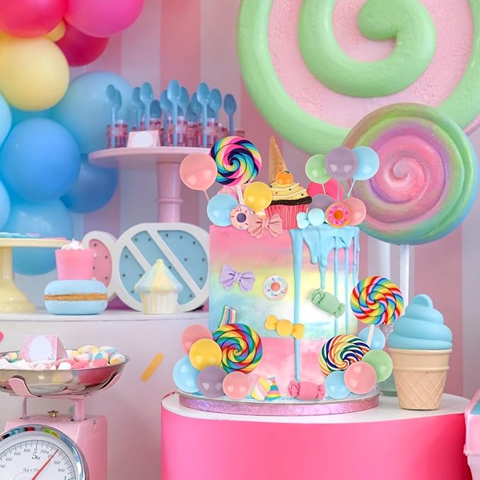 Hooqict 33Pcs Candy Cake Decorations with Lollipop Cupcake Donut Candy Cake Topper for Kids Girls Candyland Christmas Party Decorations Colorful Sweet Birthday Party Supplies