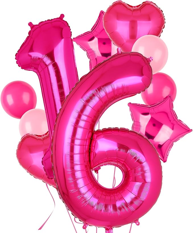 40 Inch Number Balloons Hot Pink 16 Large Number Balloon Anniversary Event Celebration Bachelorette Cowgirl Let's Go Girls Pink Themed 16th Birthday Party Decor Supplies 10 Pcs