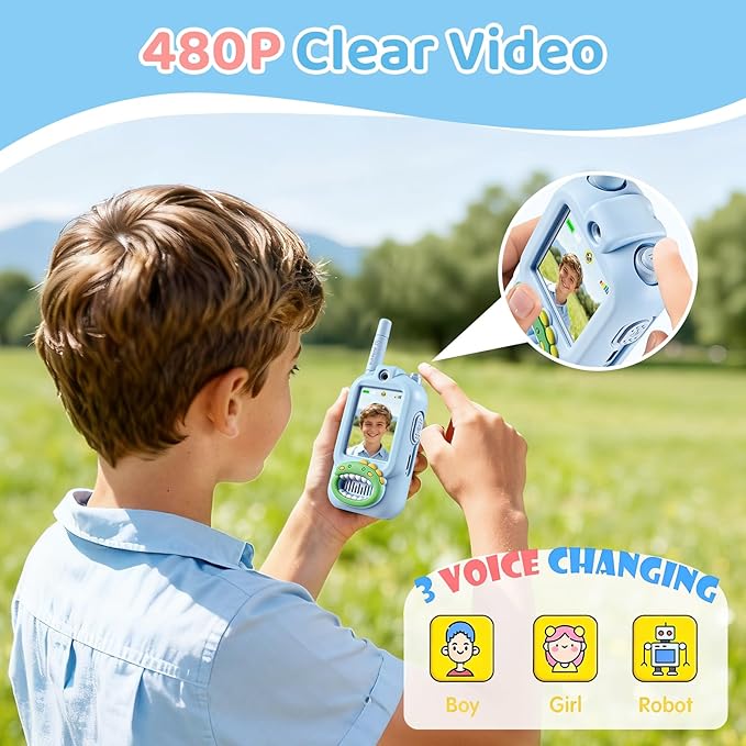 Video Walkie Talkies for Kids 2 Pack Rechargeable Kids Video Walkie Talkies Gift Box Set with Silicone Case, Walkie Talkies for Indoor Outdoor Play Birthday for Boys Girls Ages 3–12