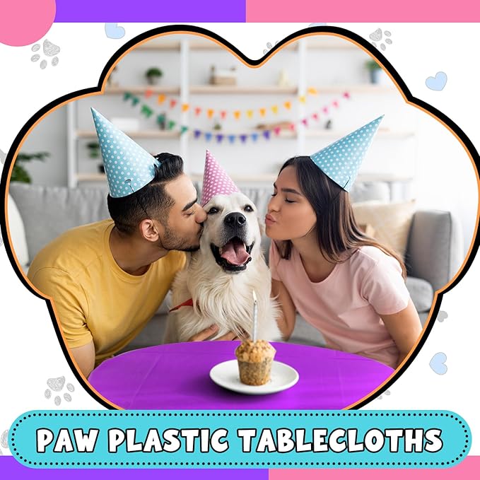 4 Pack Puppy Dog Pet Paw Print Plastic Tablecloth 54 x 108 Inches Purple Teal Pink Table Cover Paw Print Disposable Rectangle Table Cover for Pet Blue Dog Birthday Party Supplies