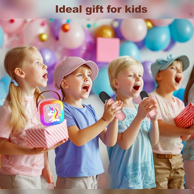 Mini Karaoke Machine with 2 Wireless Microphones, Karaoke Machine for Kids Adults, Singing Toys for Ages 3, 4, 5, 6, 7, 8 +, Best Gift for Birthday, Party, Christmas | Karaoke Machine for Girls