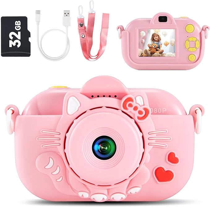 Kids Camera Kids Digital Camera for Girls Age 3-8, Video Camera for Kids with Soft Cover, Christmas, Birthday Gifts
